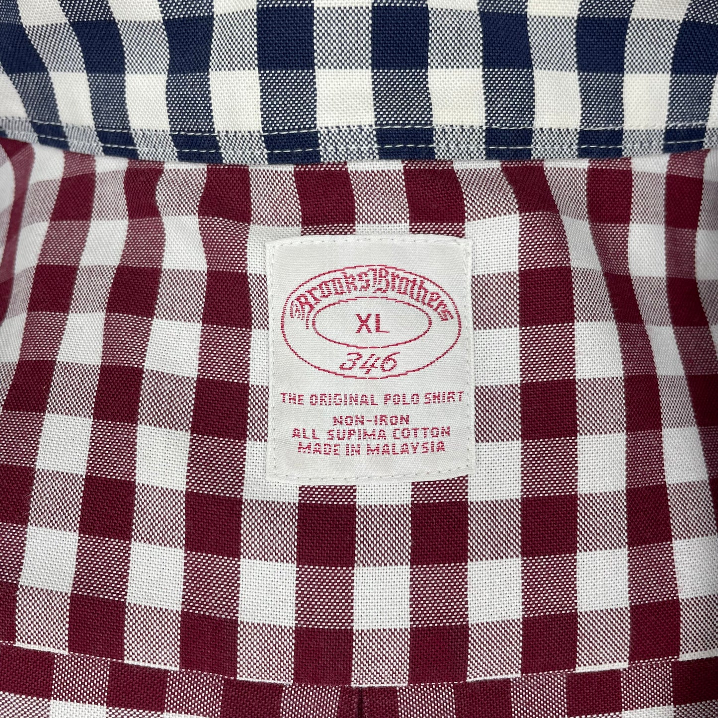 Camisa Brooks Brothers 🐑 color blanco con patrón de cuadros gingham en rojo oscuro Talla XXL Entalle Regular