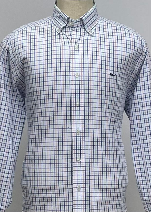 Camisa de botones Vineyard Vines 🐳 color blanco de cuadros en color verde, azul y rosado Talla L Entalle Regular