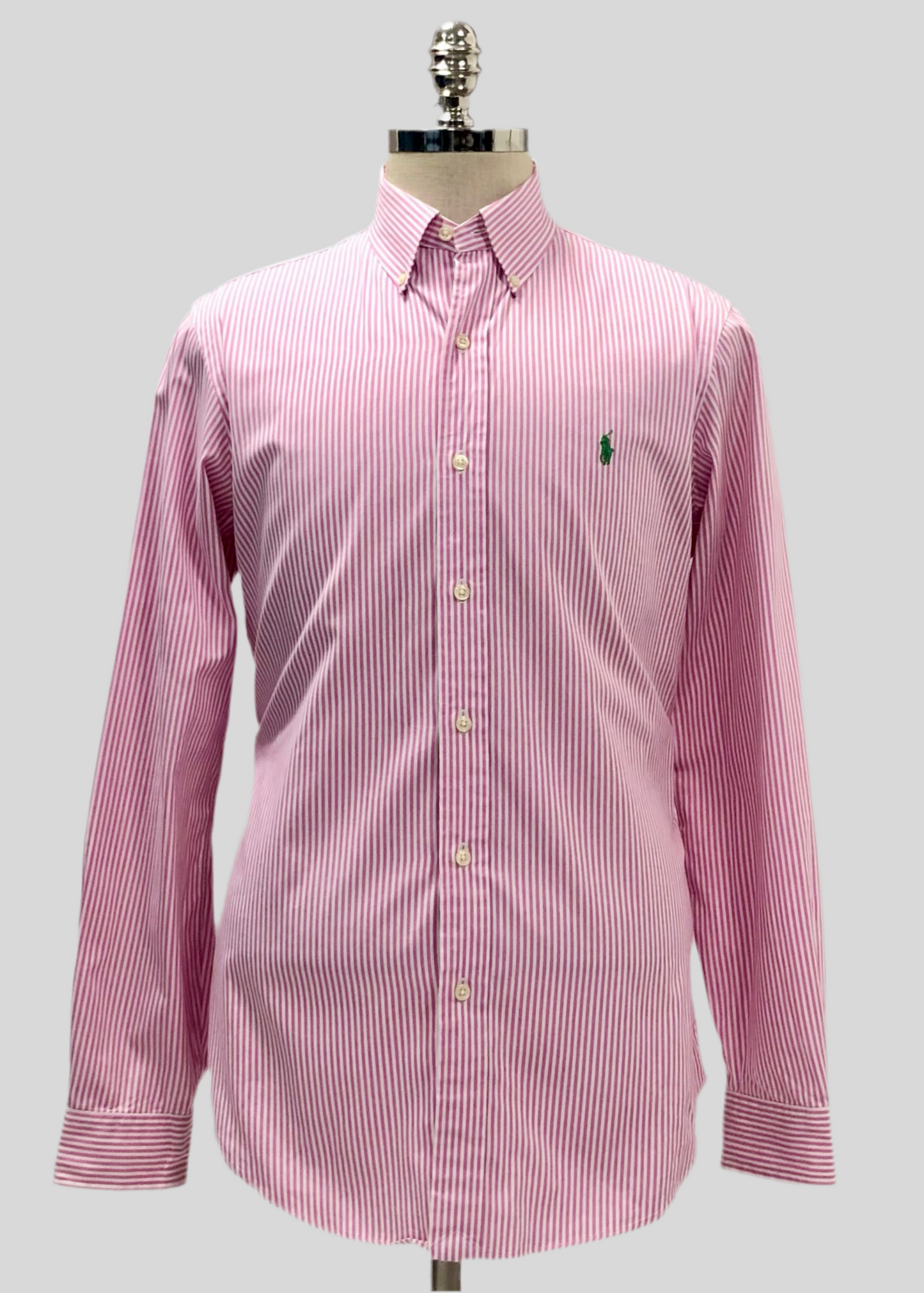Camisa de botones Polo Ralph Lauren 🏇🏼 Con patron de rayas en color rosado y blanco Talla M Entalle Regular