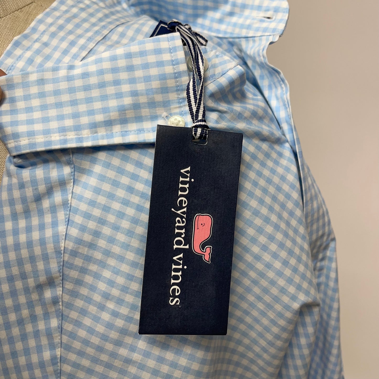 Camisa Vineyard Vines 🐳 de cuadros gingham en color celeste y blanco Talla XS Entalle Clasico