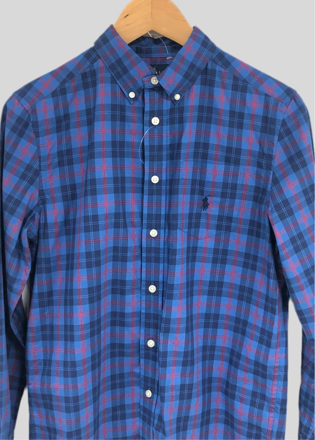 Camisa de niño Polo Ralph Lauren 🏇🏼 color azul con patron de cuadros en rojo y azul navy Talla L (14-16) Entalle Regular