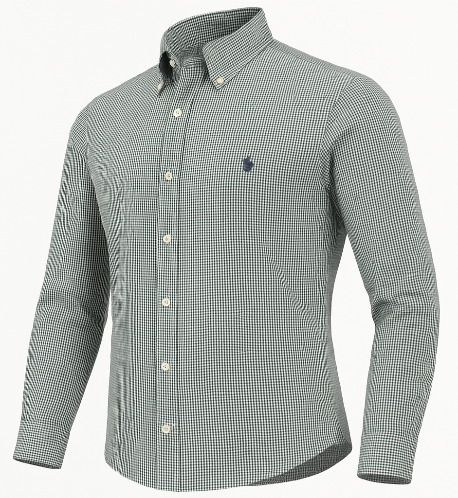 Camisa Polo Ralph Lauren 🏇🏼 con patron de cuadros finos negro y blanco Talla S Entalle Slim Fit