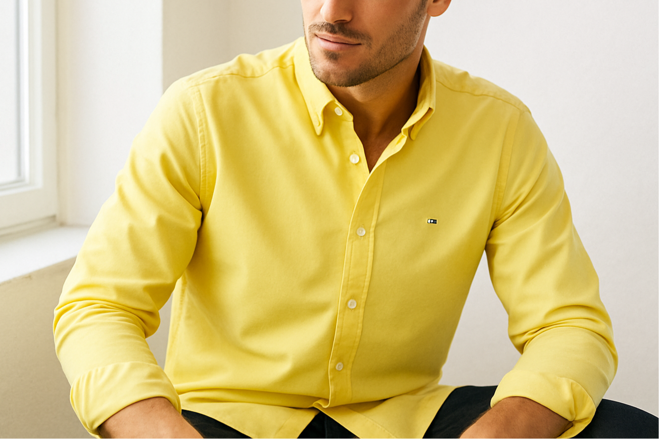 Camisa de botones Tommy Hilfiger 🇺🇸 en color amarillo Talla XL Entalle Custom Fit