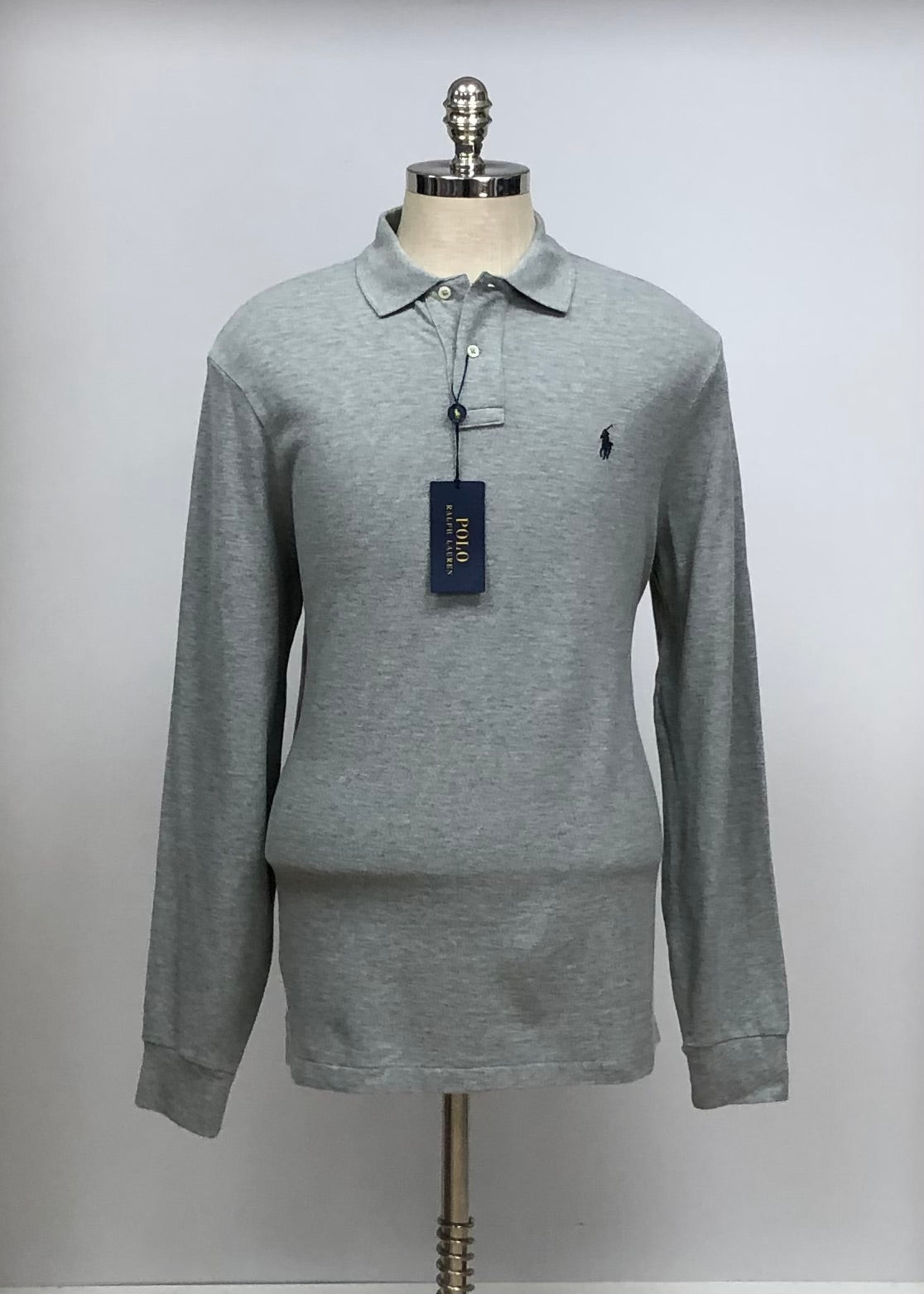 Camiseta Polo Ralph Lauren 🏇🏼color gris claro Manga larga Talla L Entalle Clásico