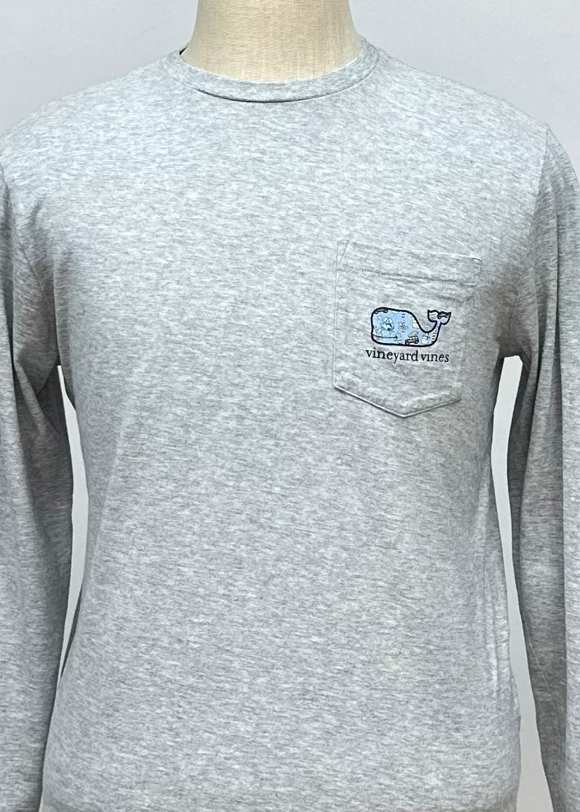 Camiseta de bolsillo Vineyard Vines 🐳 color gris con Diseño de navidad Talla Small