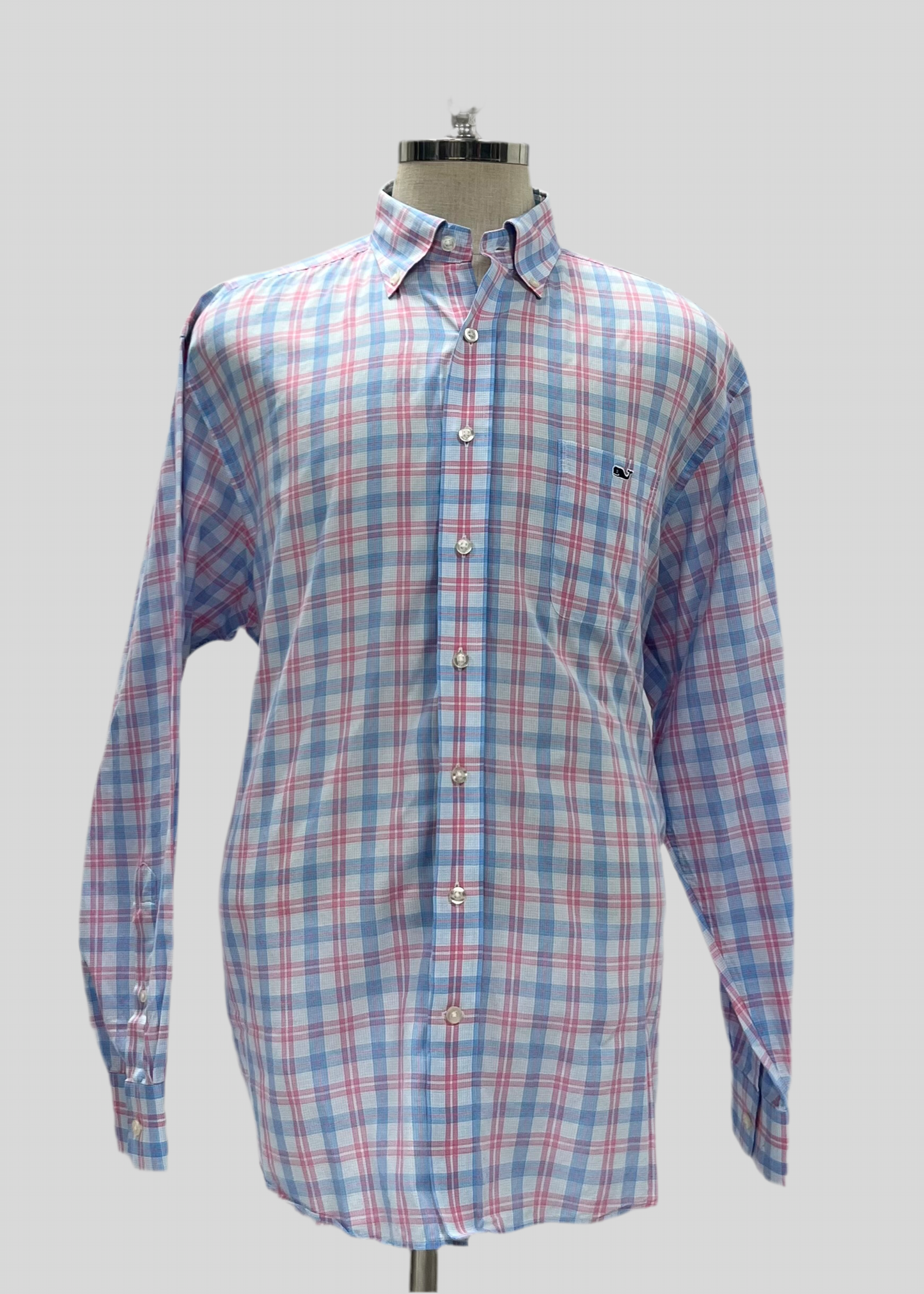 Camisa de botones Vineyard Vines 🐳 color blanco de cuadros en color rosado y celeste Talla XL Entalle Clasico
