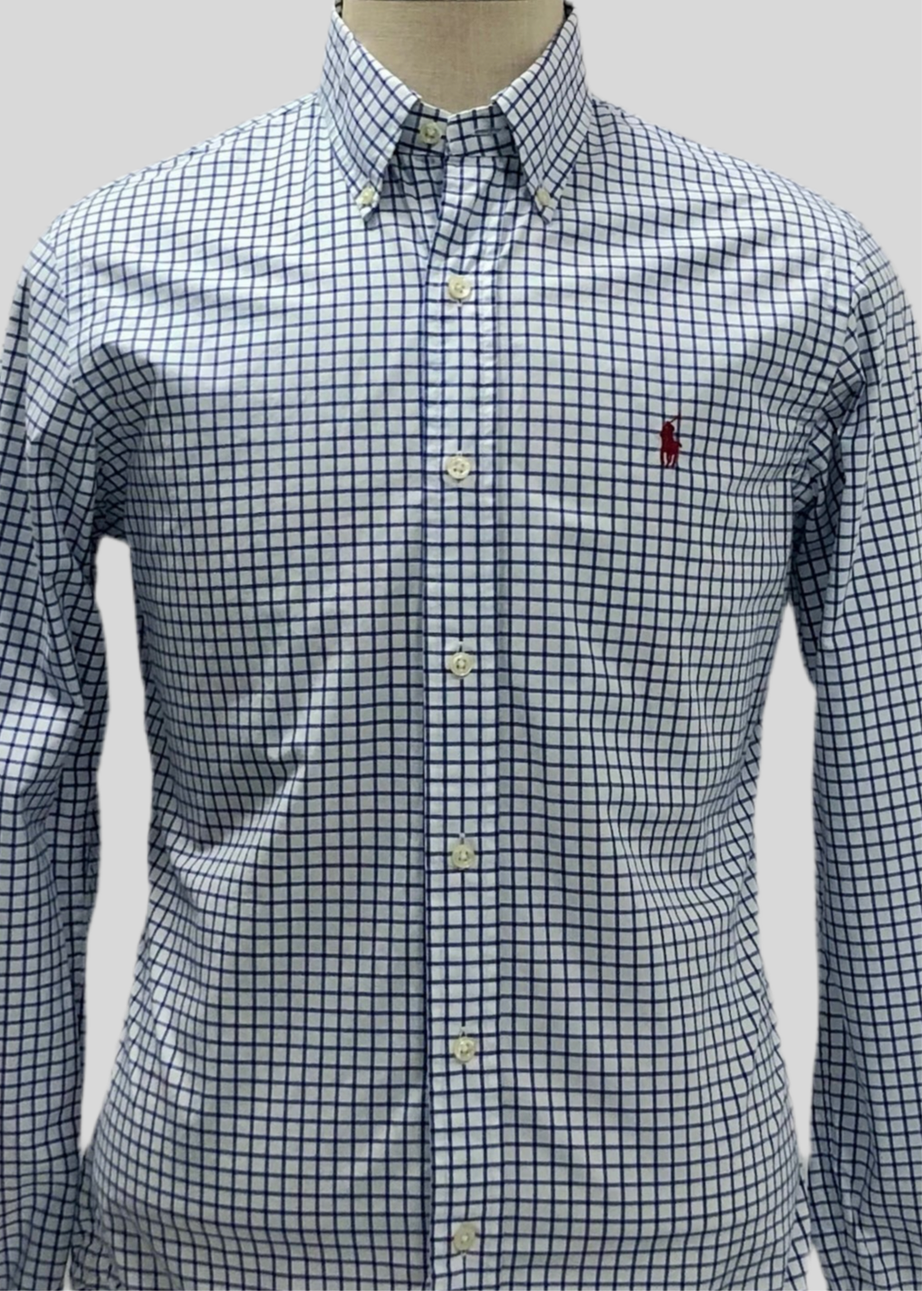 Camisa de botones Polo Ralph Lauren 🏇🏼 color blanco de cuadros en azul Talla M Entalle Slim Fit
