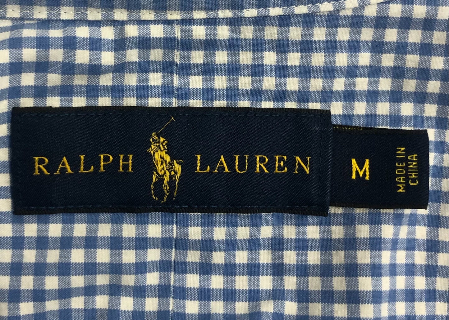 Camisa de botones Polo Ralph Lauren 🏇🏼 con patrón de cuadros gingham celeste y blanco Talla M Entalle Regular