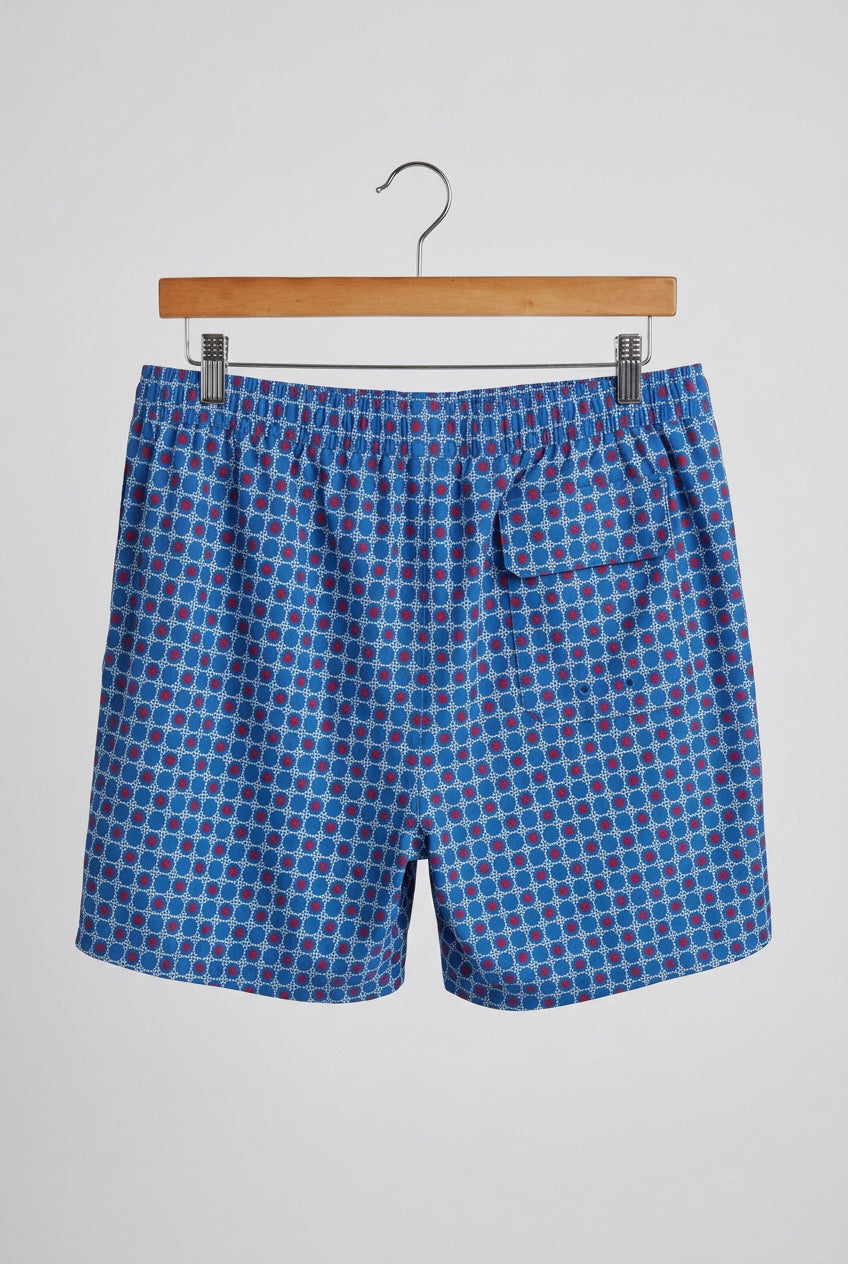 Short de baño Vineyard Vines 🐳 con diseño circular en azul, celeste y rojo talla XL