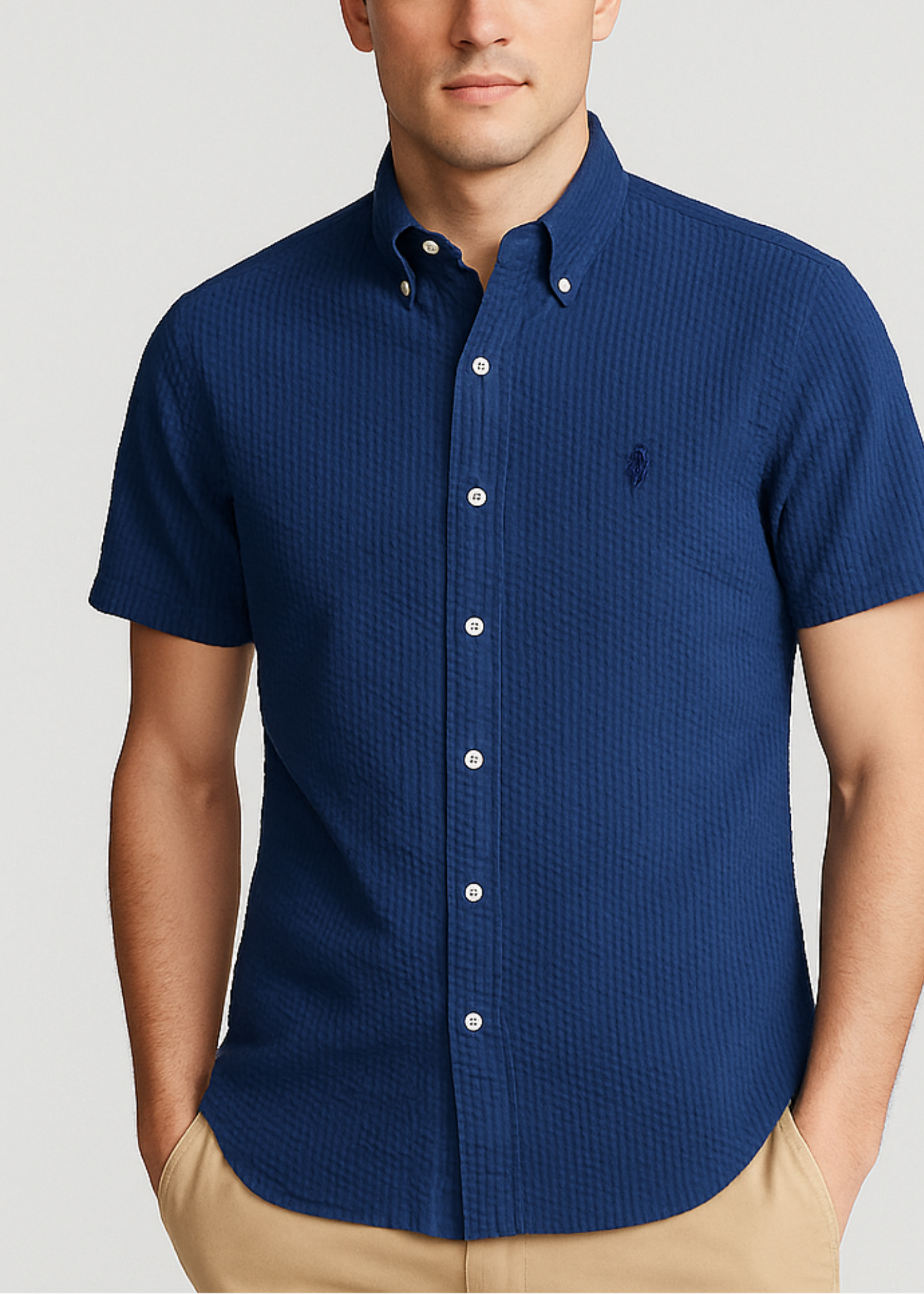 Camisa Polo Ralph Lauren 🏇🏼 Seersucker Color azul navy Talla M Entalle Slim Fit