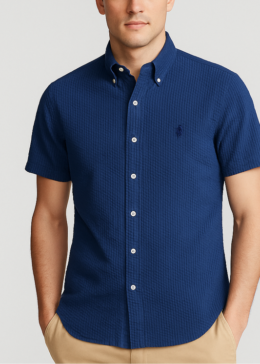 Camisa Polo Ralph Lauren 🏇🏼 Seersucker Color azul navy Talla M Entalle Clásico