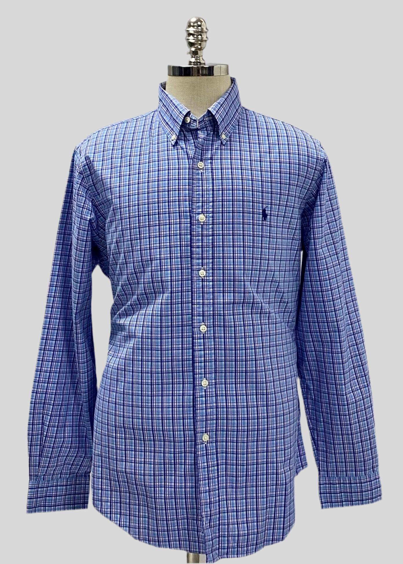 Camisa celeste de cuadros en color azul y rosado Polo Ralph Lauren 🏇🏼Talla L Entalle Custom Fit