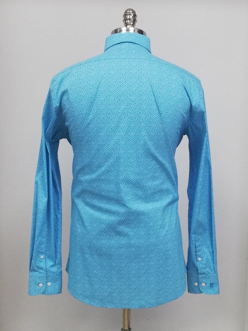 Camisa de botones Psycho Bunny 🐰 en color celeste y patron de flores en blanco Talla M Entalle Slim Fit