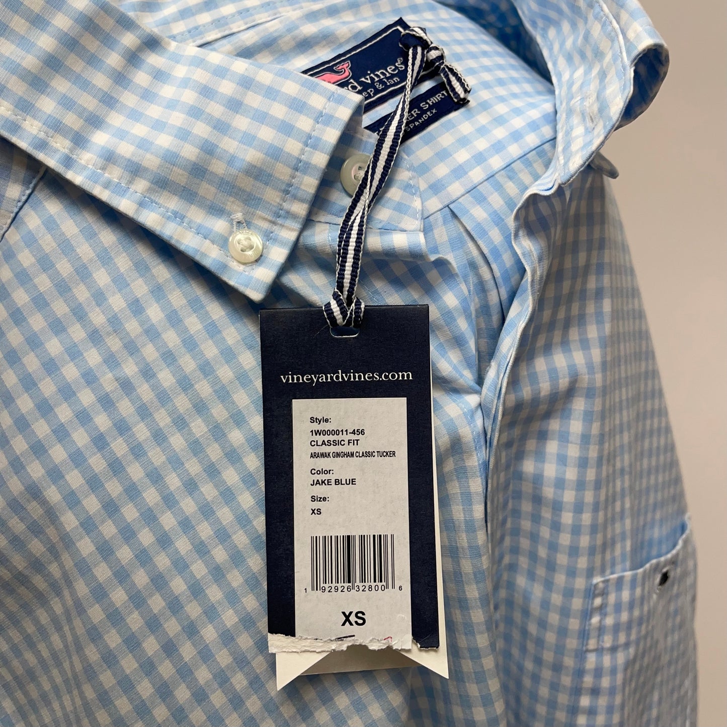 Camisa Vineyard Vines 🐳 de cuadros gingham en color celeste y blanco Talla XS Entalle Clasico