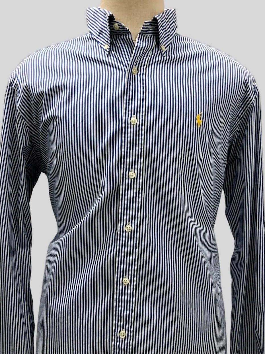 Camisa de botones Polo Ralph Lauren 🏇🏼 de rayas en color azul navy y blanco Talla XL Entalle Custom Fit