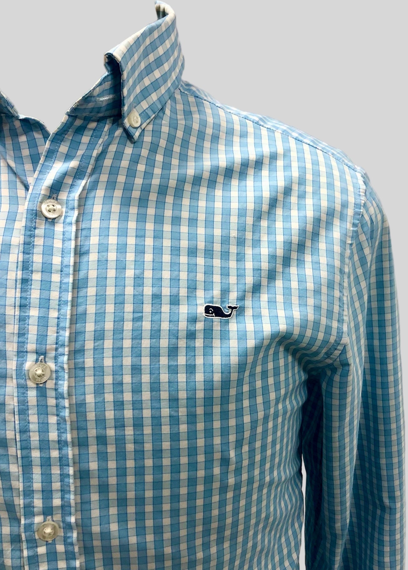 Camisa de botones Vineyard Vines 🐳 Performance de cuadros en color celeste y blanco Talla S Entalle Regular