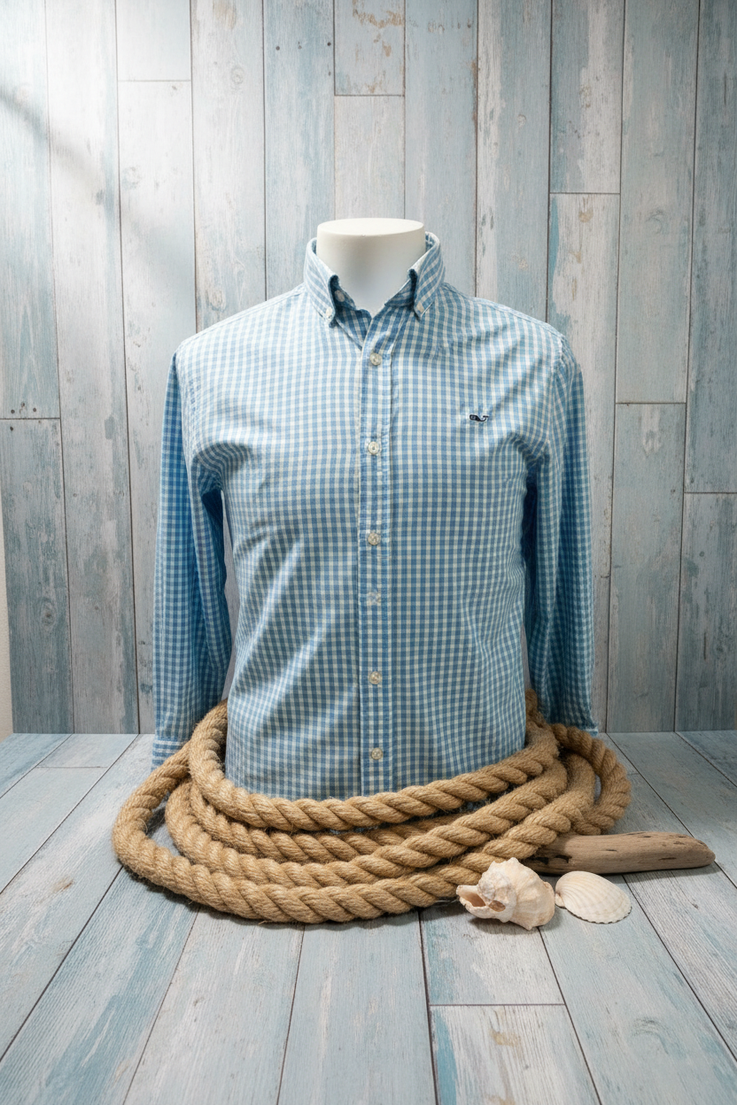Camisa de botones Vineyard Vines 🐳 Performance de cuadros en color celeste y blanco Talla S Entalle Regular