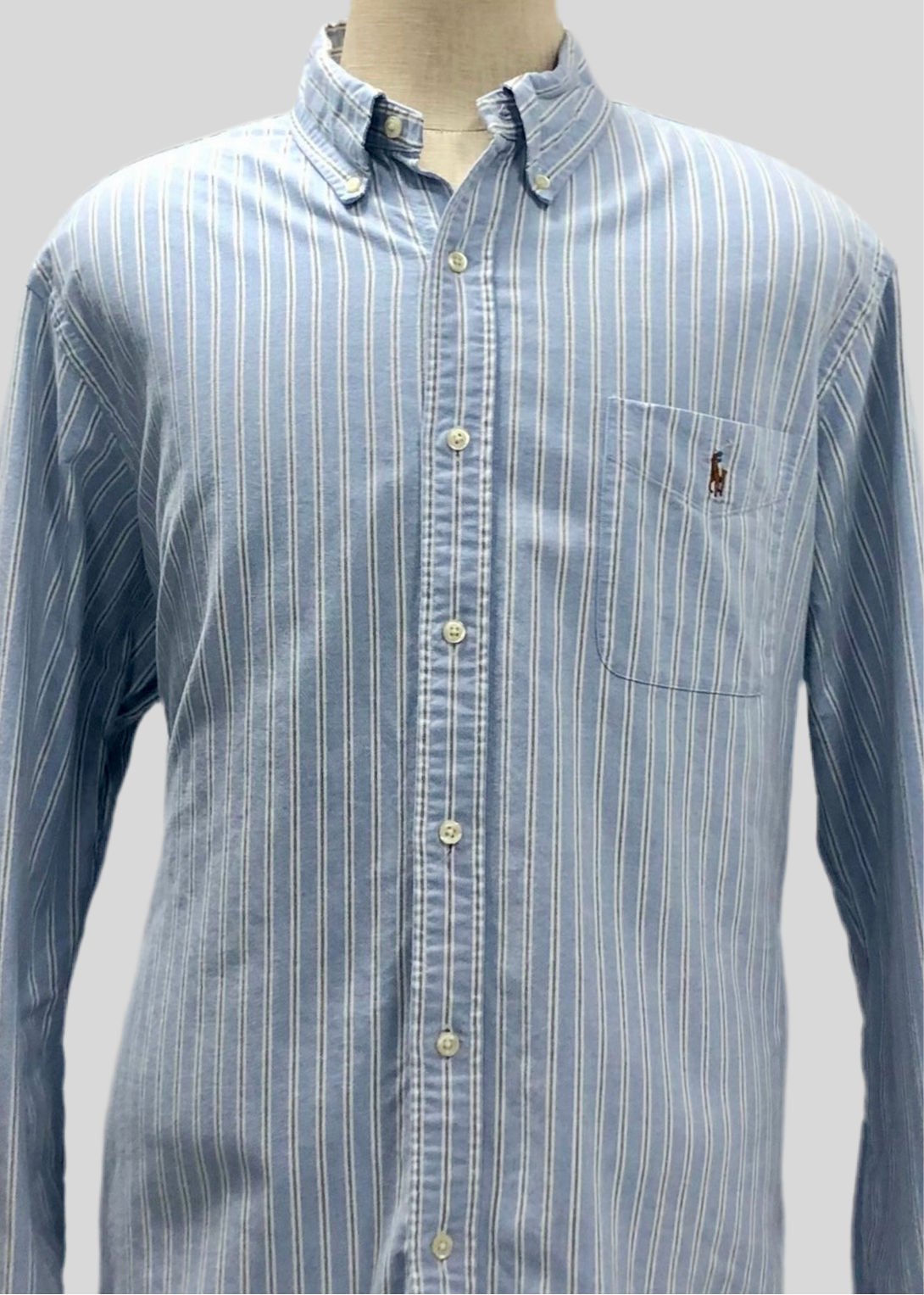 Camisa Polo Ralph Lauren 🏇🏼 Oxford de rayas en color celeste, negro y blanco Talla XXL Entalle Regular