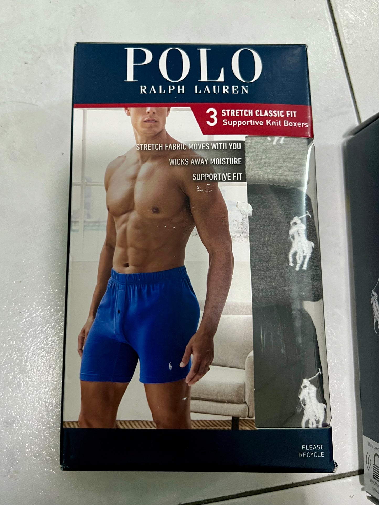 Paquete de 3 Boxer tejido Polo Ralph Lauren 🏇🏼 Classic Fit Tela algodón stretch color gris y negro Talla L