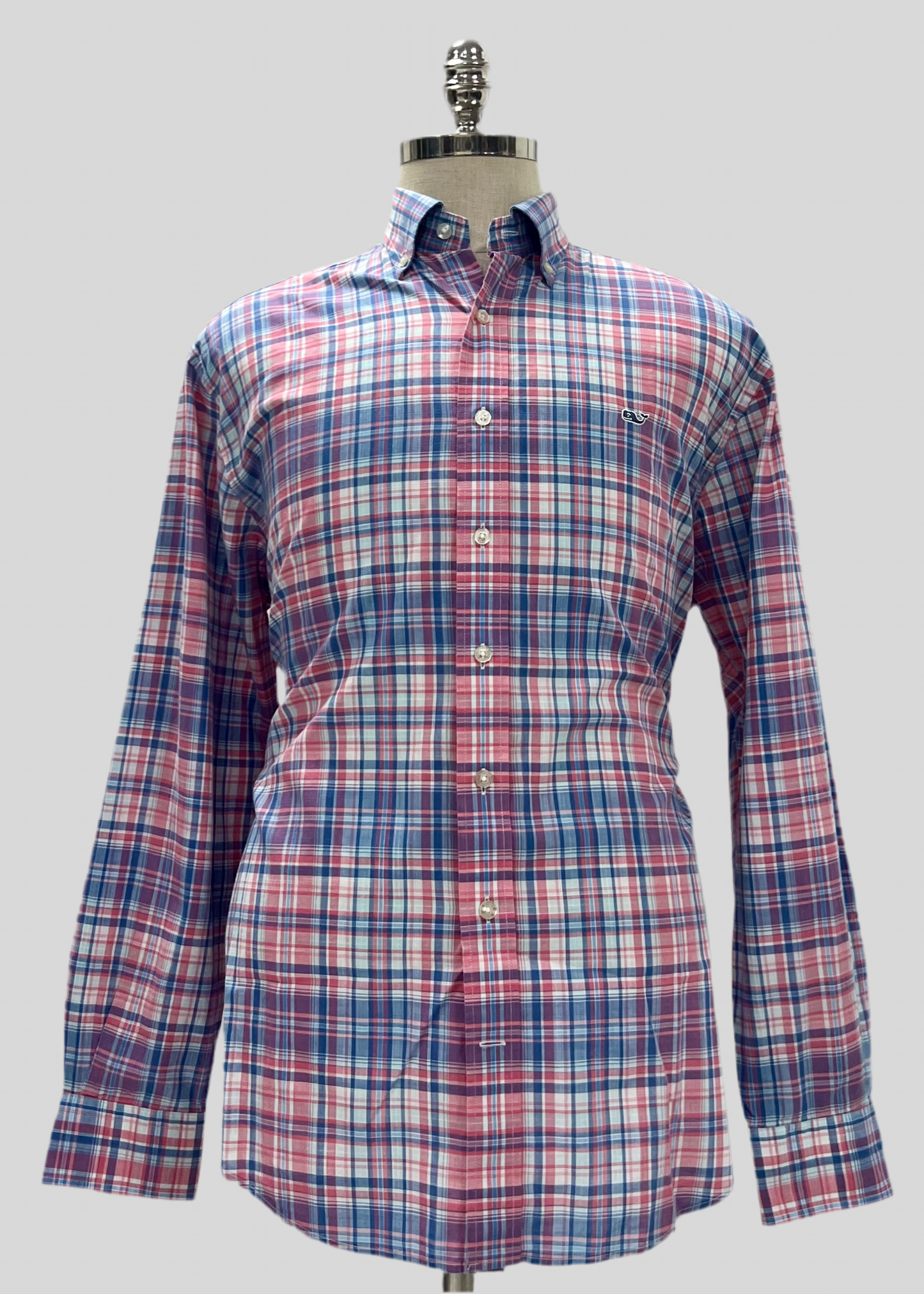 Camisa de botones Vineyard Vines 🐳 color blanco con patrón de cuadros en color rosado, azul y celeste Talla L Entalle Regular
