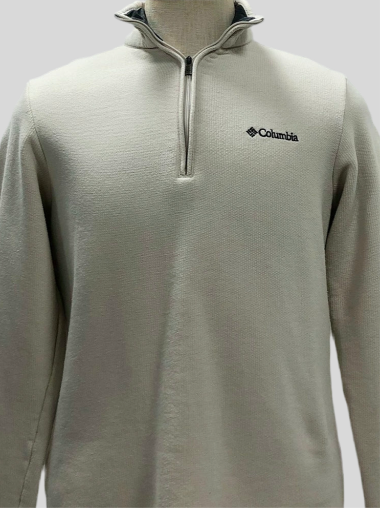 Sueter Jersey Columbia 🔷 color crema y logo en color negro Talla S