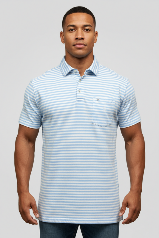 Camiseta Polo Ralph Lauren 🏇🏼color blanco con patrón de rayas celestes Talla XL Entalle Clásico