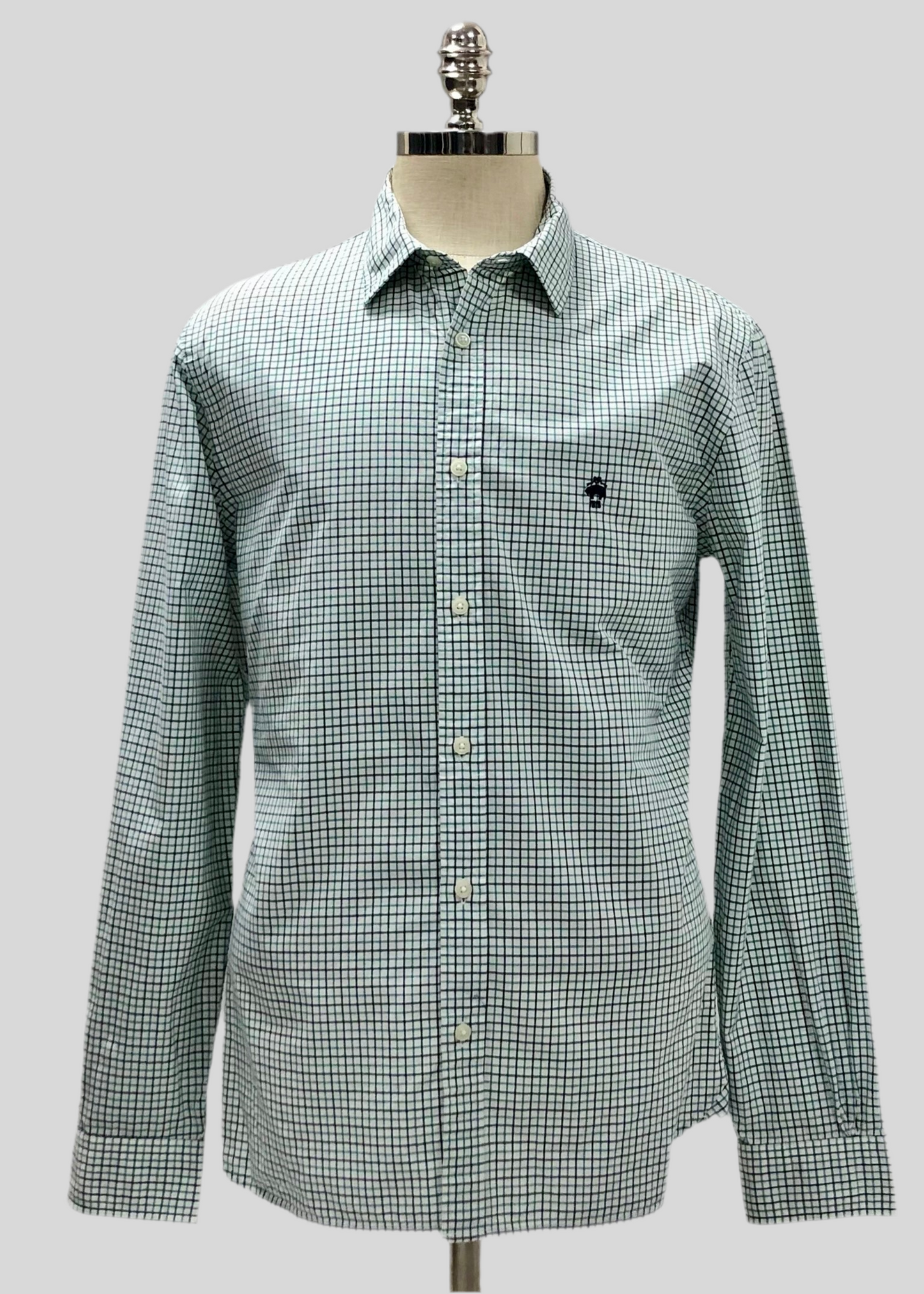 Camisa Brooks Brothers 🐑 color blanco con cuadros en verde y negro Talla L Entalle Regular