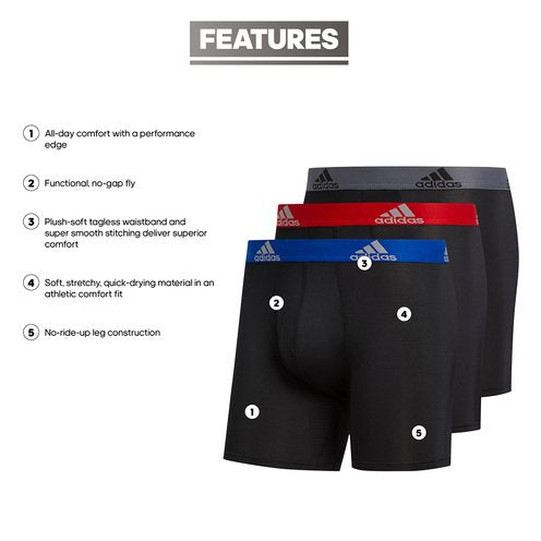 Combo de 3 Boxers Briefs Adidas Tela Performance color Negro Talla L