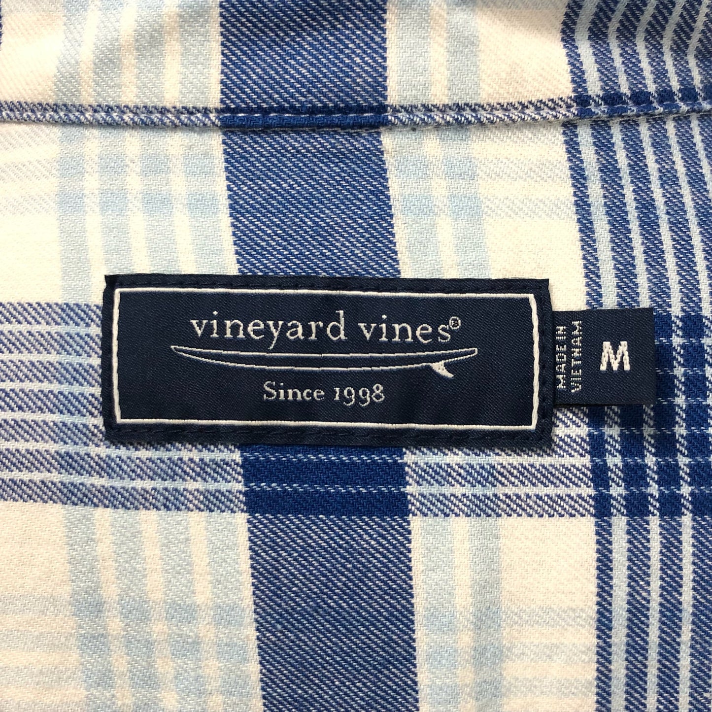 Camisa Vineyard Vines 🐳 de cuadros tartán en color azul y blanco Talla M Entalle Regular