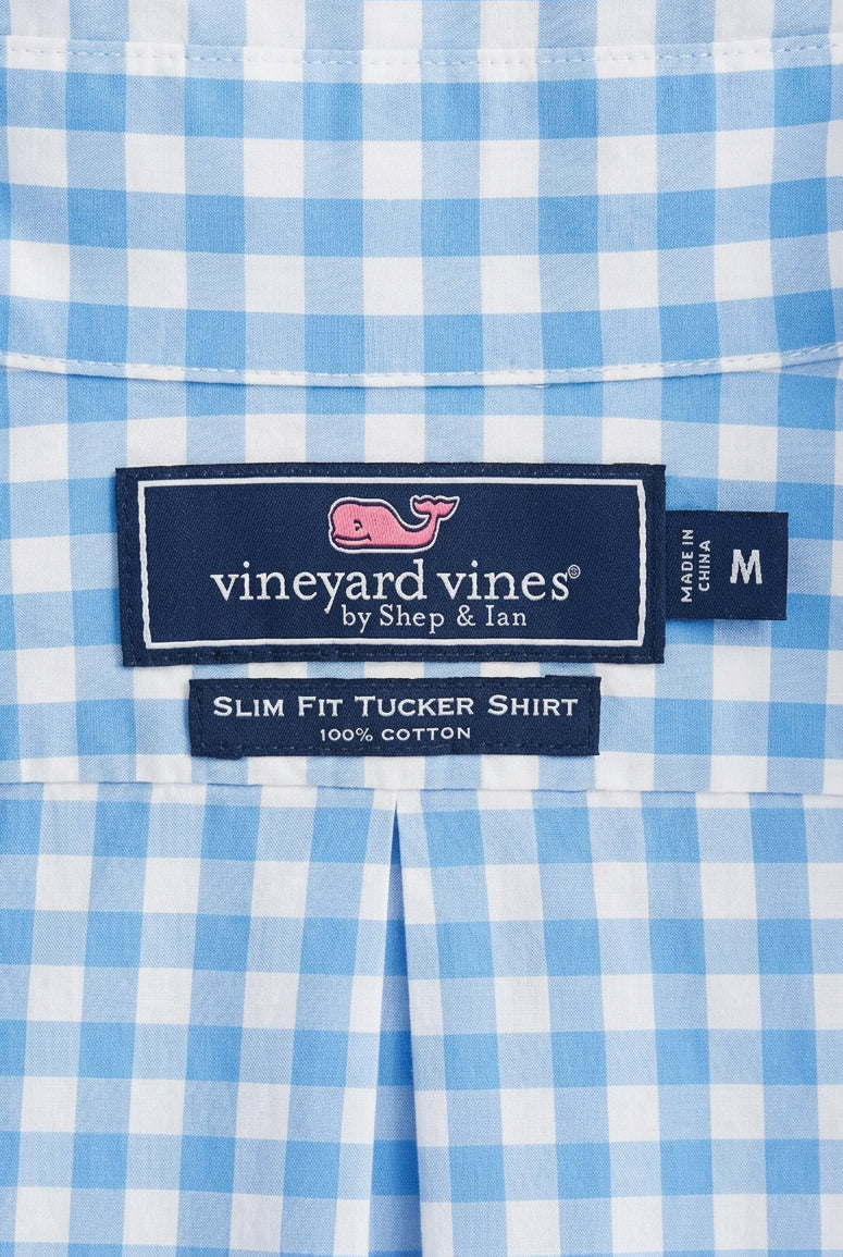 Camisa de botones Vineyard Vines 🐳 de cuadros gingham en color Azul claro y blanco Talla M Entalle Slim Fit