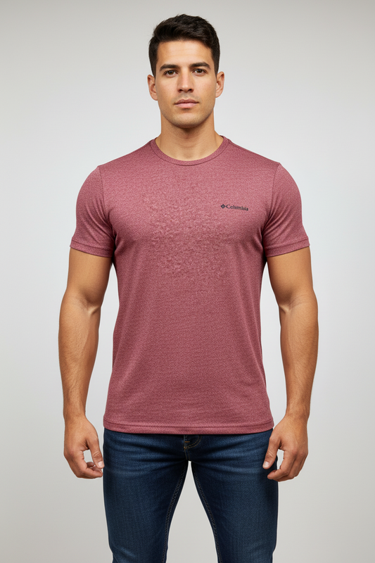 Camiseta cuello redondo Columbia 🔷 color rojo oscuro manga corta Talla Medium