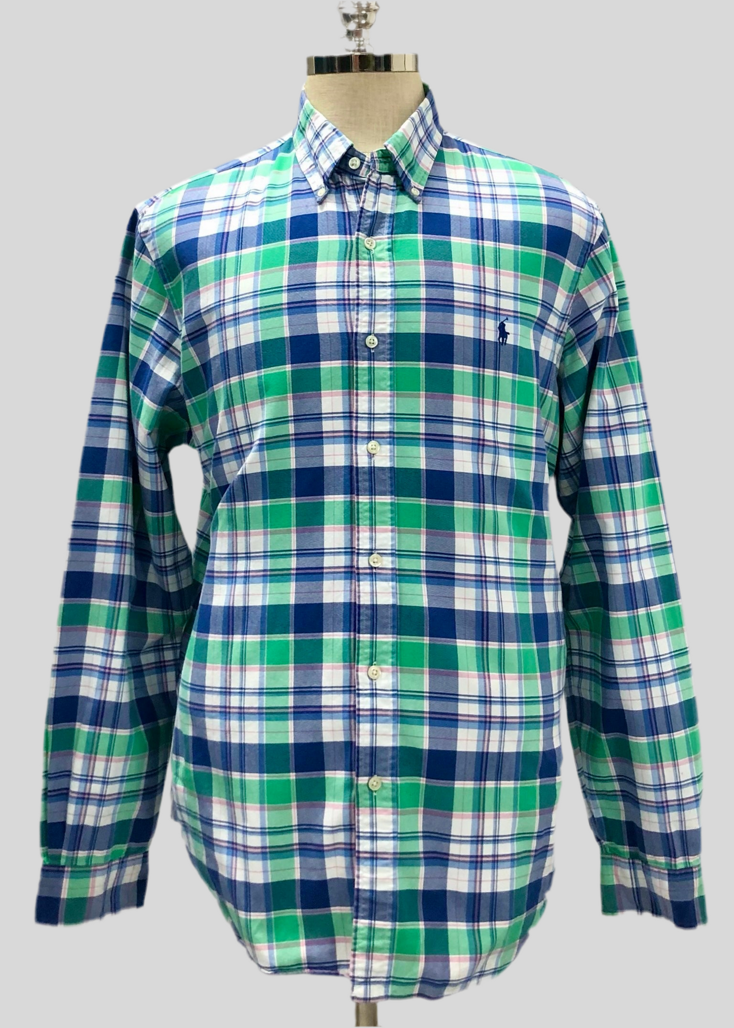 Camisa de botones Polo Ralph Lauren 🏇🏼 Oxford de cuadros tartán en color verde, rosado, azul y blanco Talla XL Entalle Regular