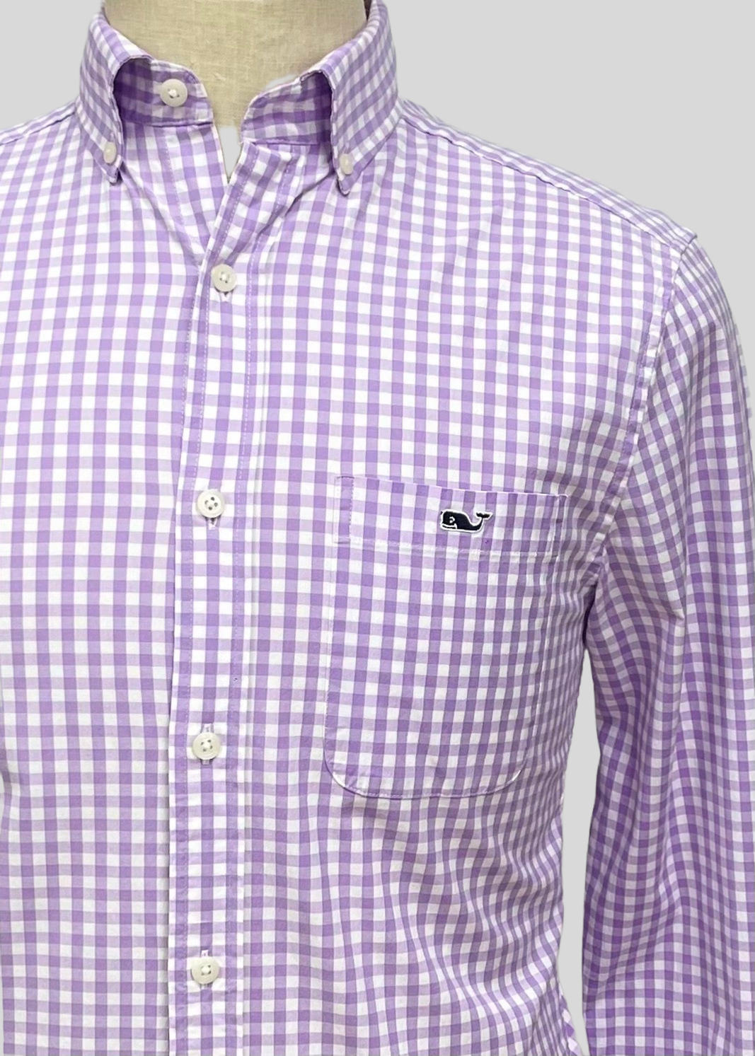 Camisa Vineyard Vines 🐳 de cuadros gingham en color lila y blanco Talla XS Entalle Clasico