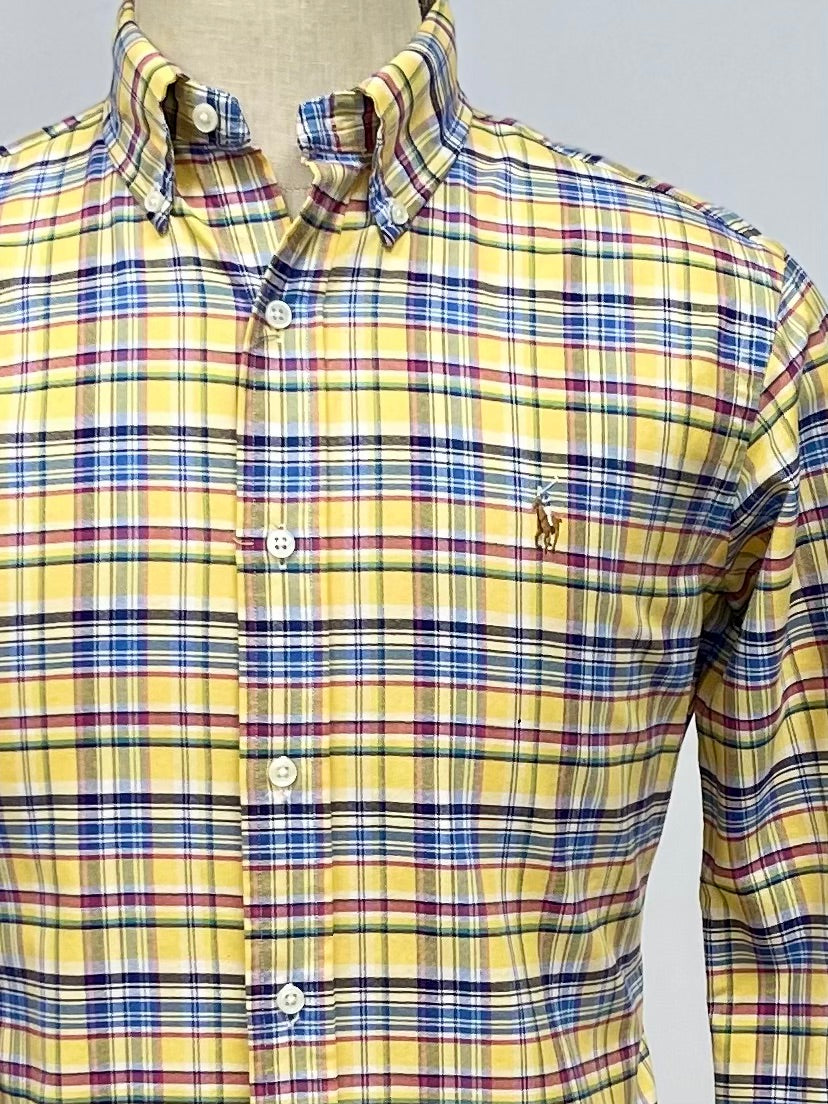 Camisa Polo Ralph Lauren 🏇🏼 Oxford color amarillo de cuadros en color azul y rojo Talla S Entalle Clásico