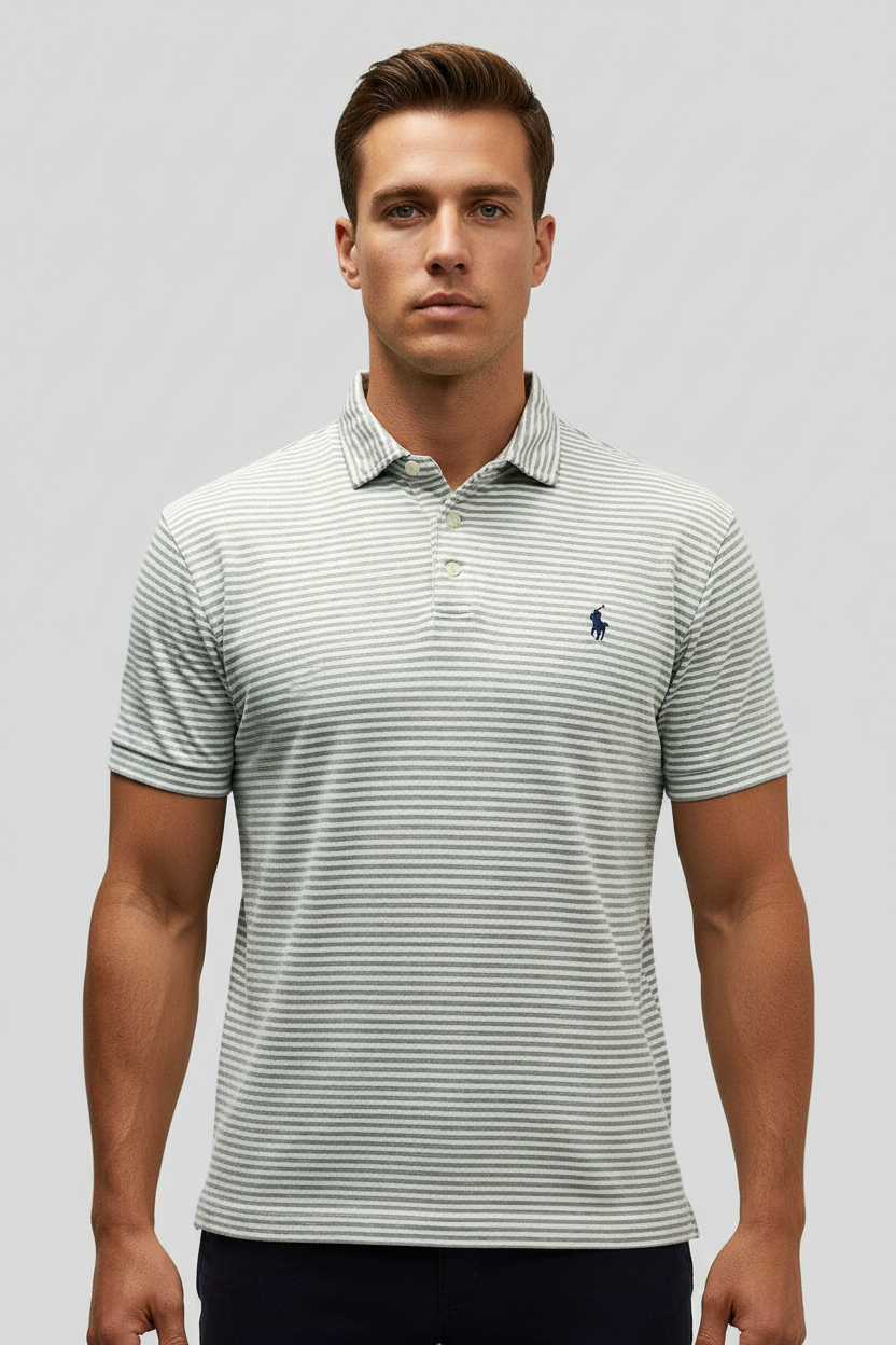 Camiseta Polo Ralph Lauren 🏇🏼 de rayas en color gris y blanco Talla L Entalle Clásico