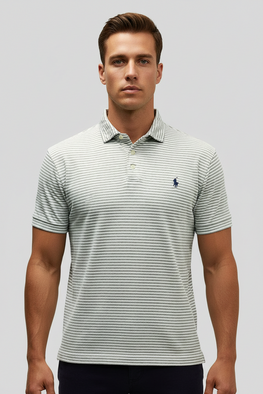 Camiseta Polo Ralph Lauren 🏇🏼 de rayas en color gris y blanco Talla L Entalle Clásico