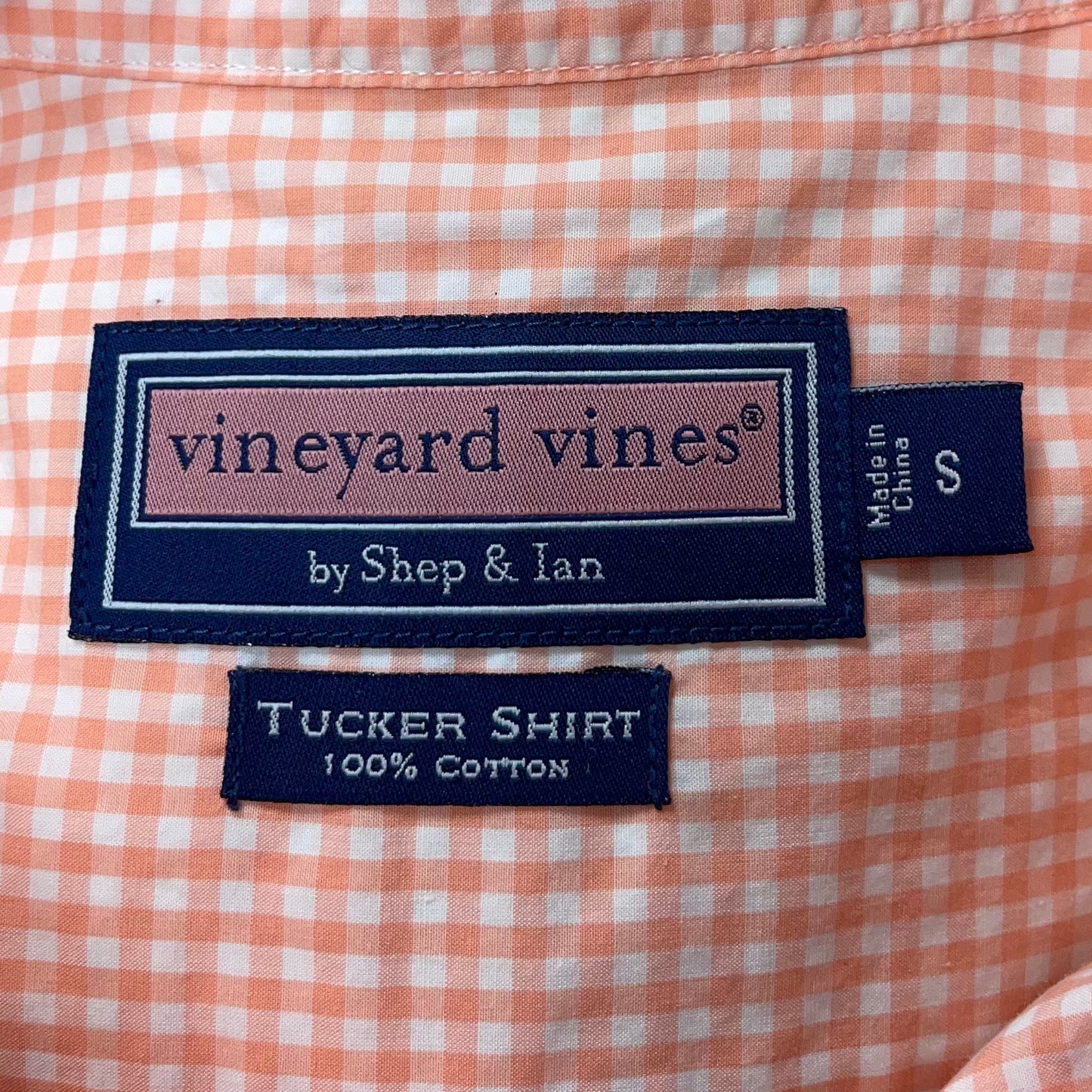 Camisa de botones Vineyard Vines 🐳 de cuadros en color naranja claro y blanco Talla M Entalle Regular