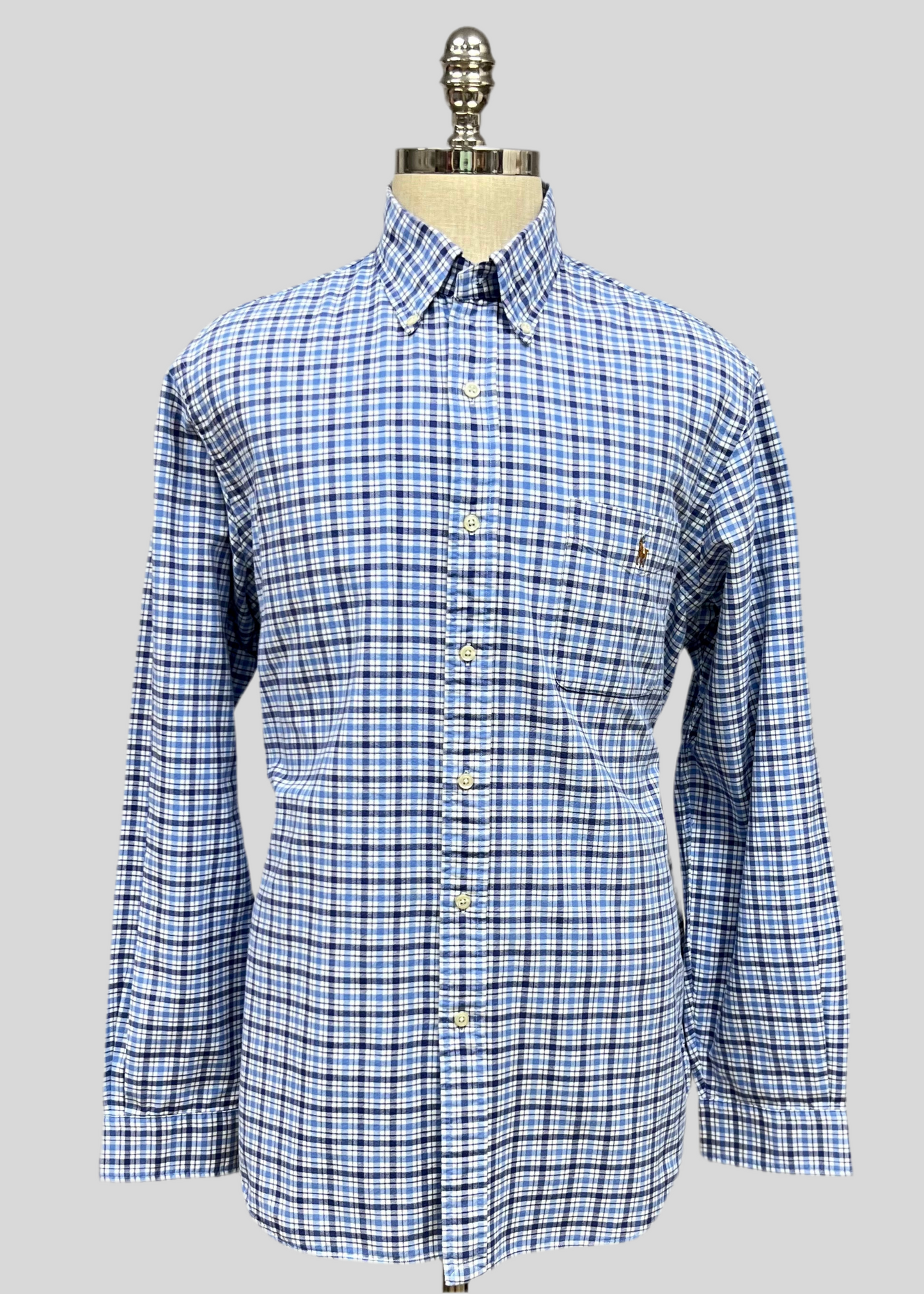 Camisa Polo Ralph Lauren 🏇🏼 Oxford con patron de cuadros azul, celeste y blanco Talla L Entalle Regular