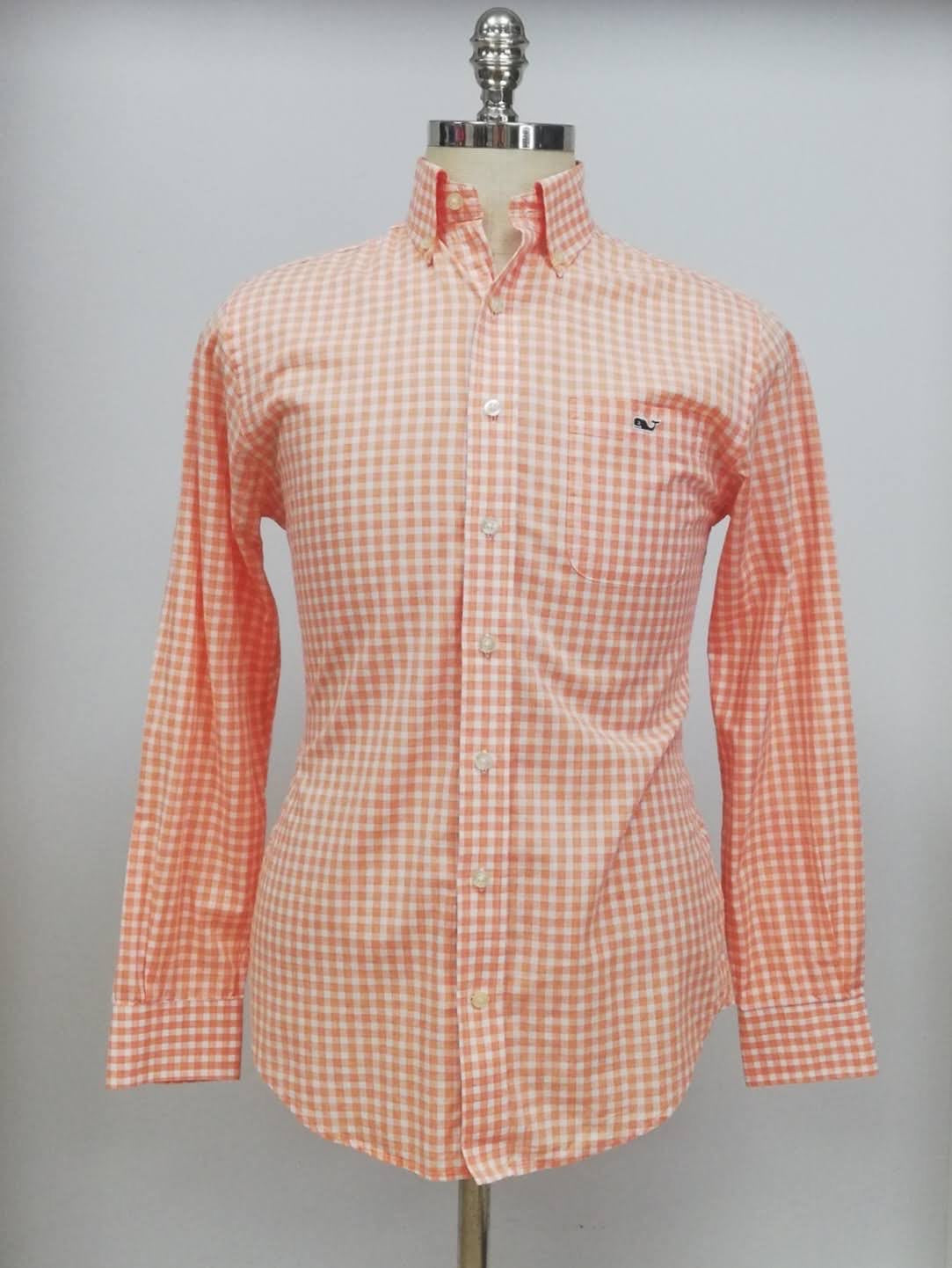 Camisa Vineyard Vines 🐳 de cuadros gingham en color naranja y blanco Talla S Entalle Regular