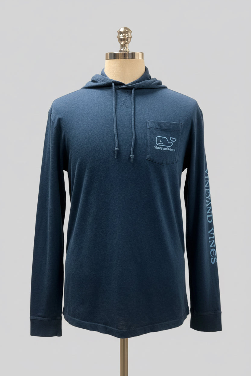 Camiseta con capucha Vineyard Vines 🐳 color azul grisáceo con Diseño de Ballena en celeste Talla L (ver descripción)