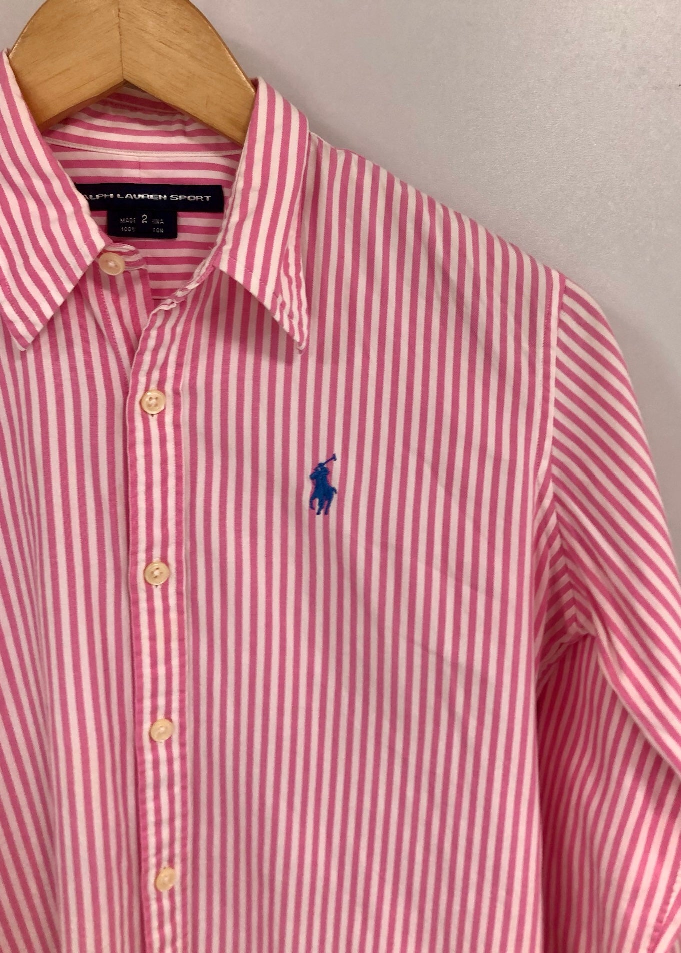 Camisa de mujer Polo Ralph Lauren 🏇🏼 con patrón de rayas en rosado y blanco Talla XS (2) Entalle Regular