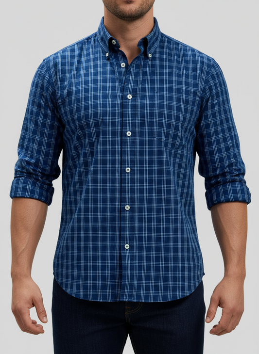 Camisa Brooks Brothers 🐑 color azul con cuadros en blanco Talla L Entalle Regular