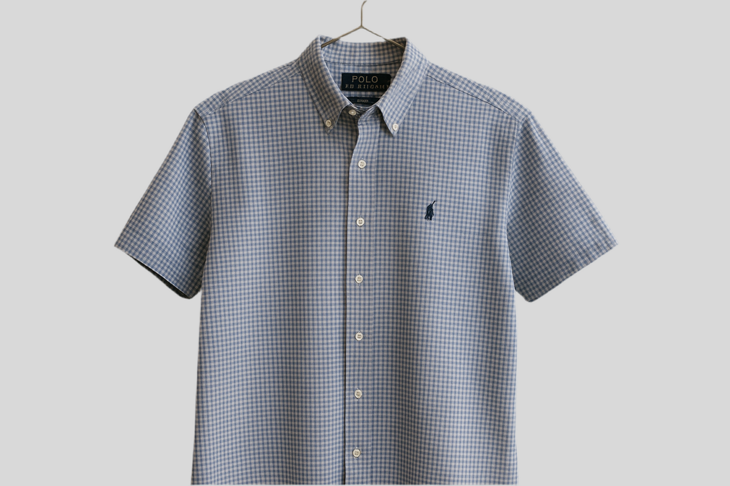 Camisa Polo Ralph Lauren 🏇🏼 de cuadros gingham celeste y blanco Talla M Entalle Regular
