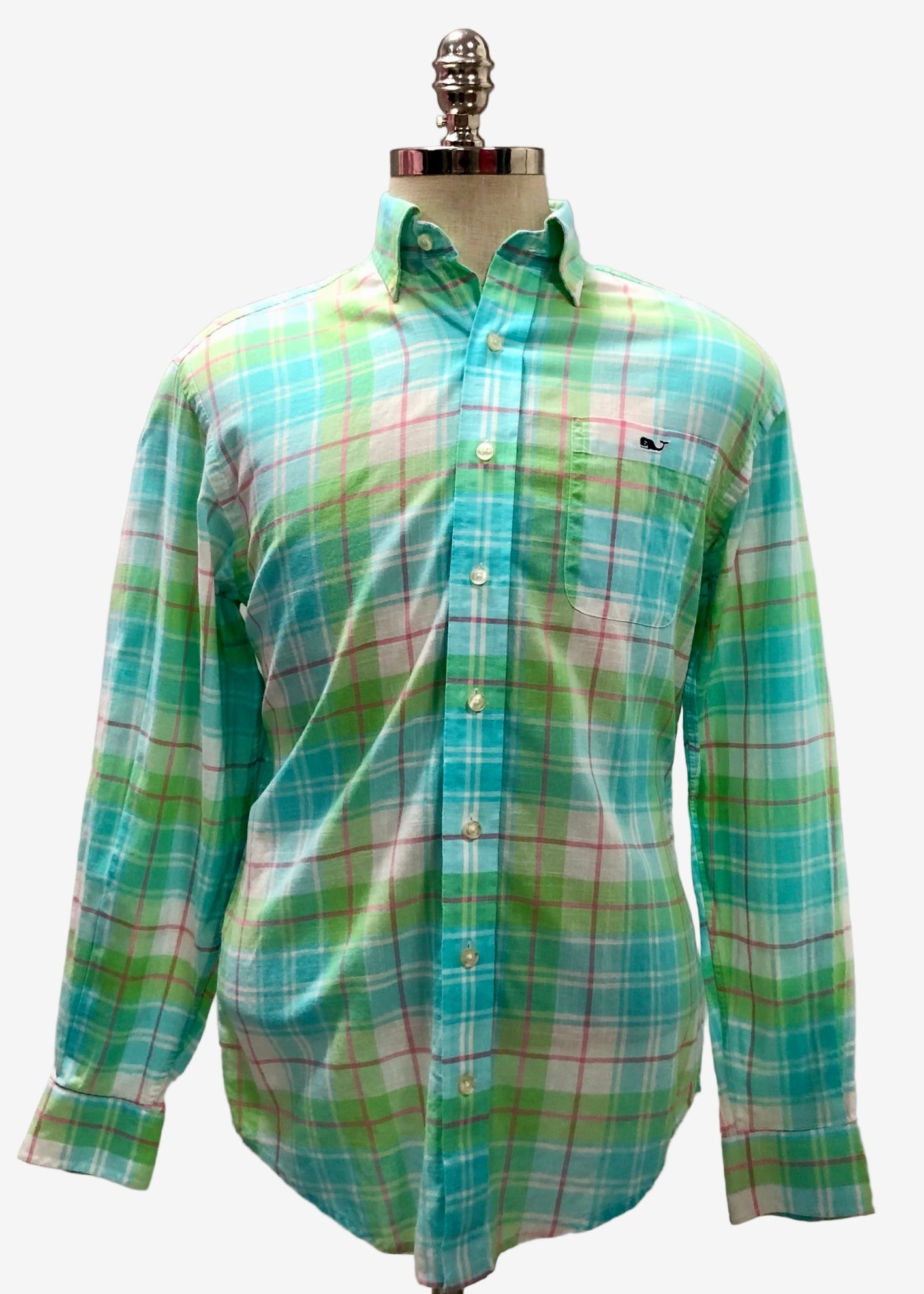 Camisa Vineyard Vines 🐳 de cuadros tartán en color verde, turquesa y blanco Talla S Entalle Regular