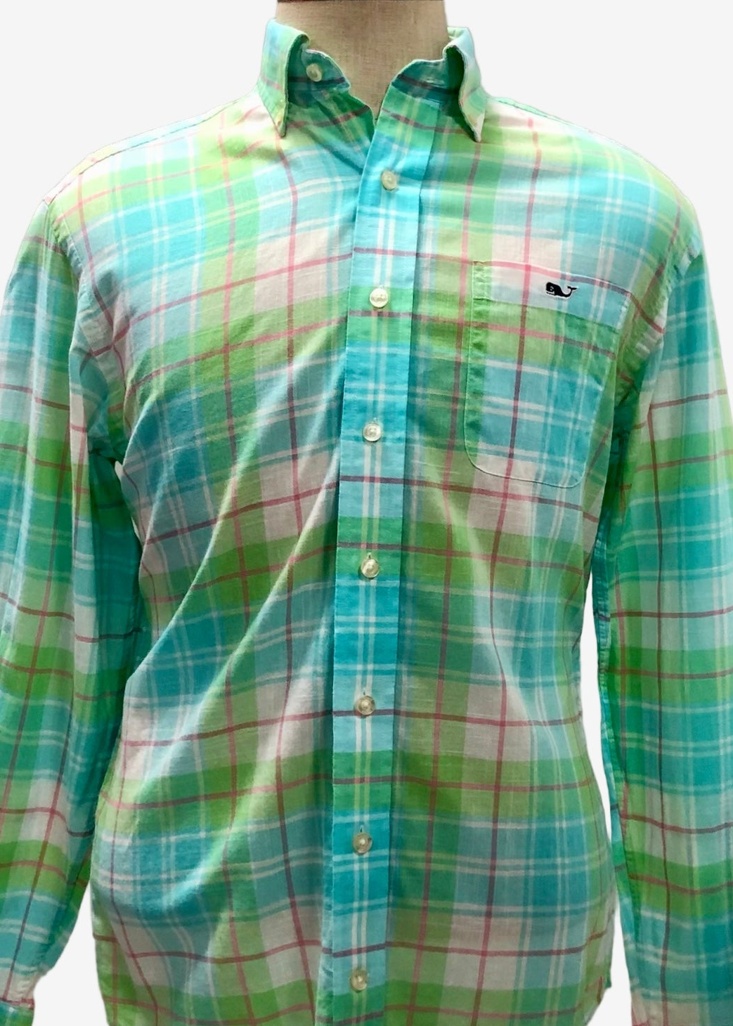 Camisa Vineyard Vines 🐳 de cuadros tartán en color verde, turquesa y blanco Talla S Entalle Regular