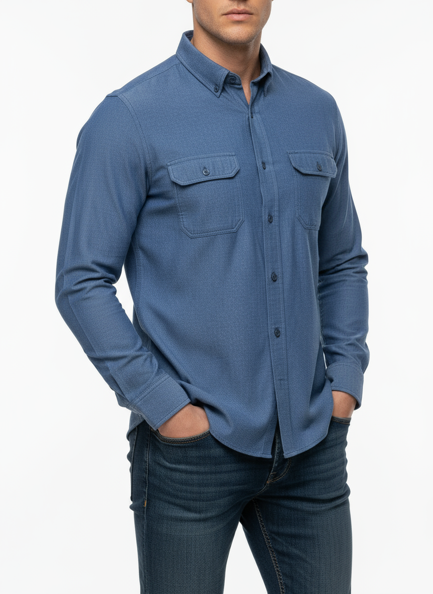 Camisa de botones Wallin & Bros 👑 Color azul grisáceo Talla M Entalle Regular