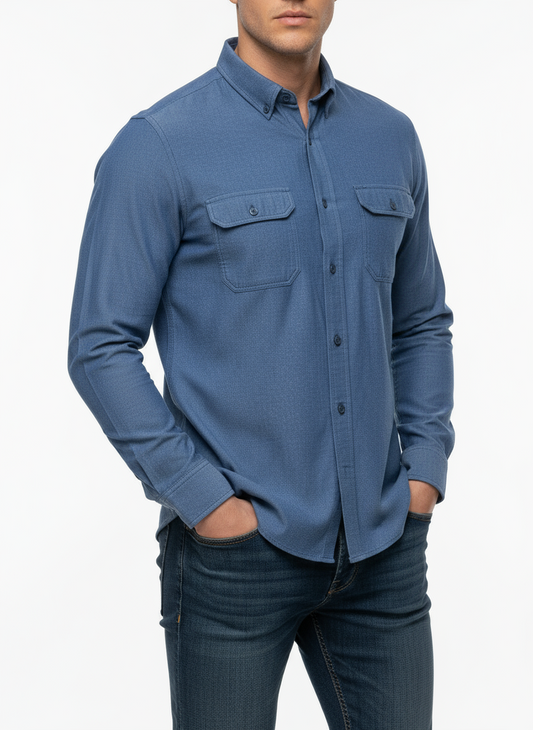 Camisa de botones Wallin & Bros 👑 Color azul grisáceo Talla M Entalle Regular