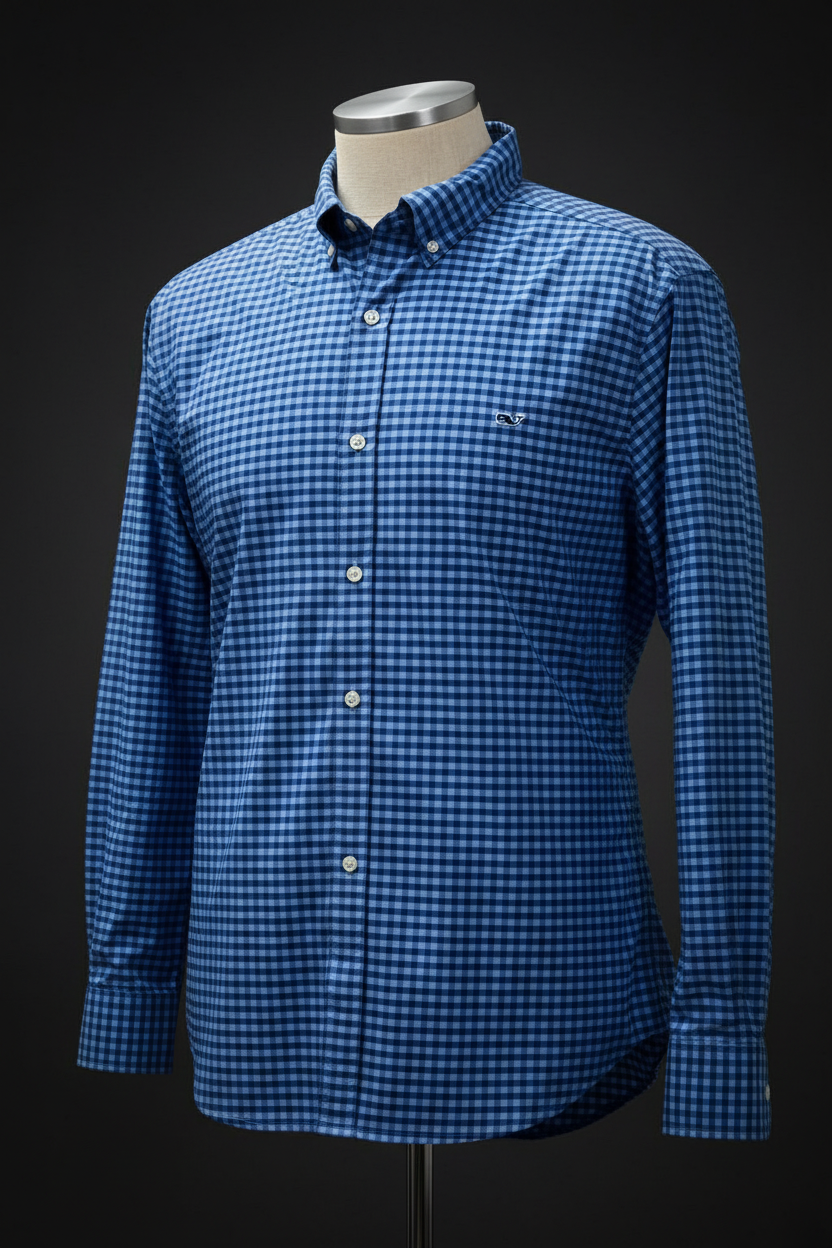 Camisa Vineyard Vines 🐳 Performance de cuadros gingham en color celeste y azul Talla XL Entalle Clásico