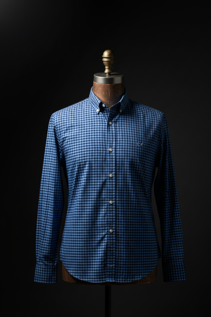 Camisa Vineyard Vines 🐳 Performance de cuadros gingham en color celeste y azul Talla XL Entalle Clásico