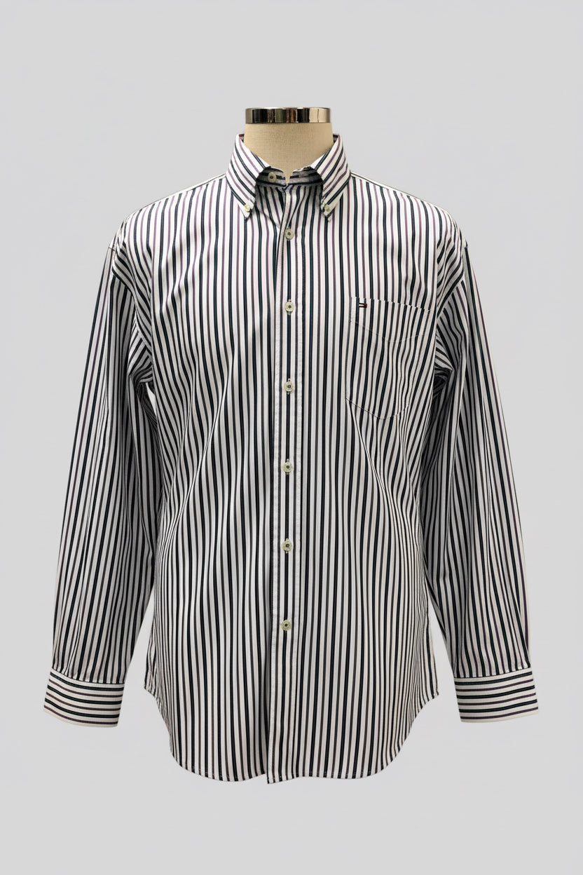 Camisa de botones Tommy Hilfiger 🇺🇸 color blanco de rayas en color lila y azul Talla XL Entalle Regular